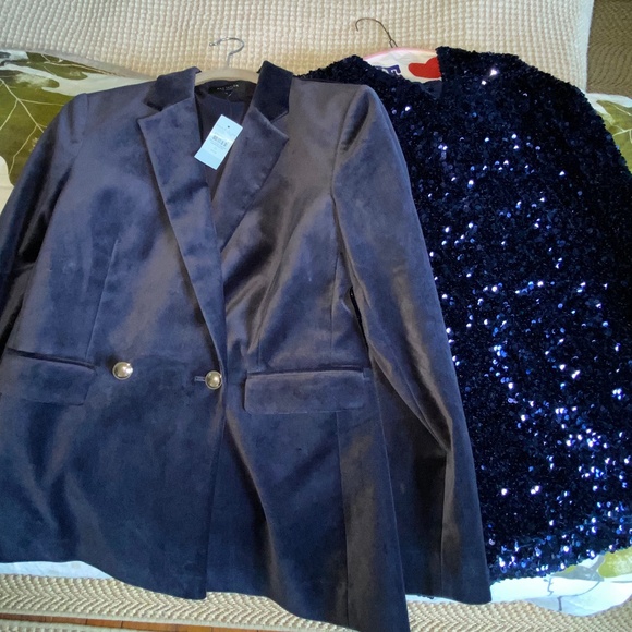 HOLIDAYS!! ANN TAYLOR Navy Velvet Tailored Crosby Blazer ~ 0P - Picture 3 of 8